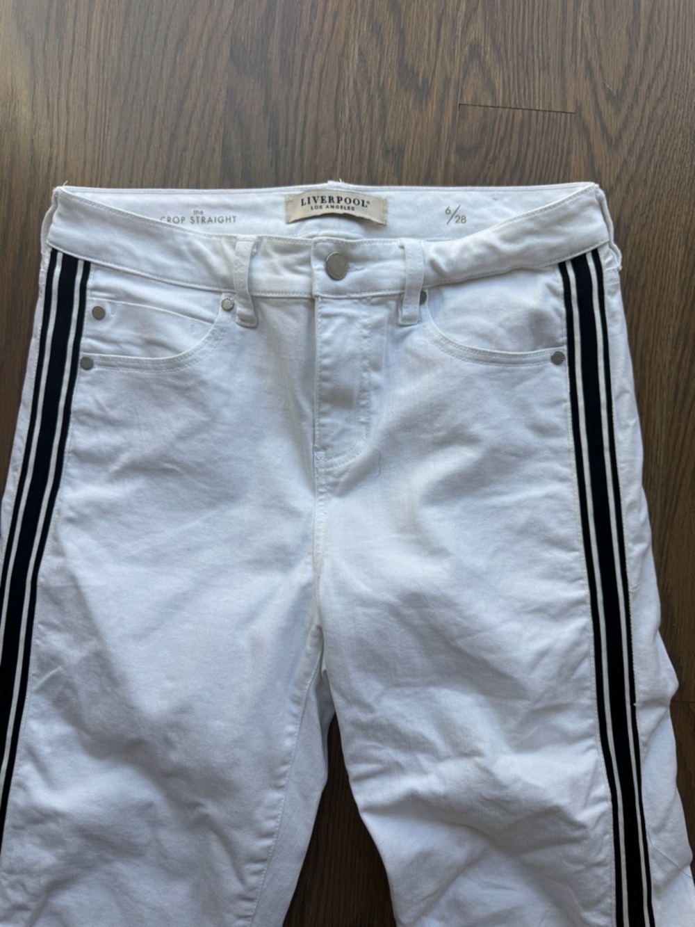 Liverpool White Crop Jeans Black Side Stripe High Rise Slim Ankle Pants 6 /  28 - Picture 7 of 7